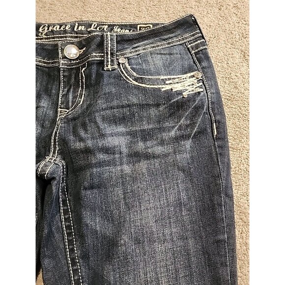 Grace In LA Women's Size 9/28 Embellished Flap Pockets  Heavy Stitch Bootcut - Picture 7 of 16